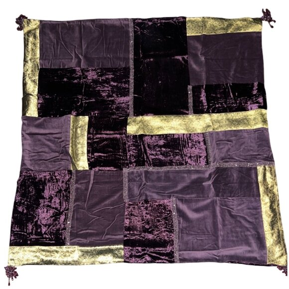 Plum & Gold Patchwork Table Cloth 49x49 Inches CBK India Boho Throw - Picture 1 of 7